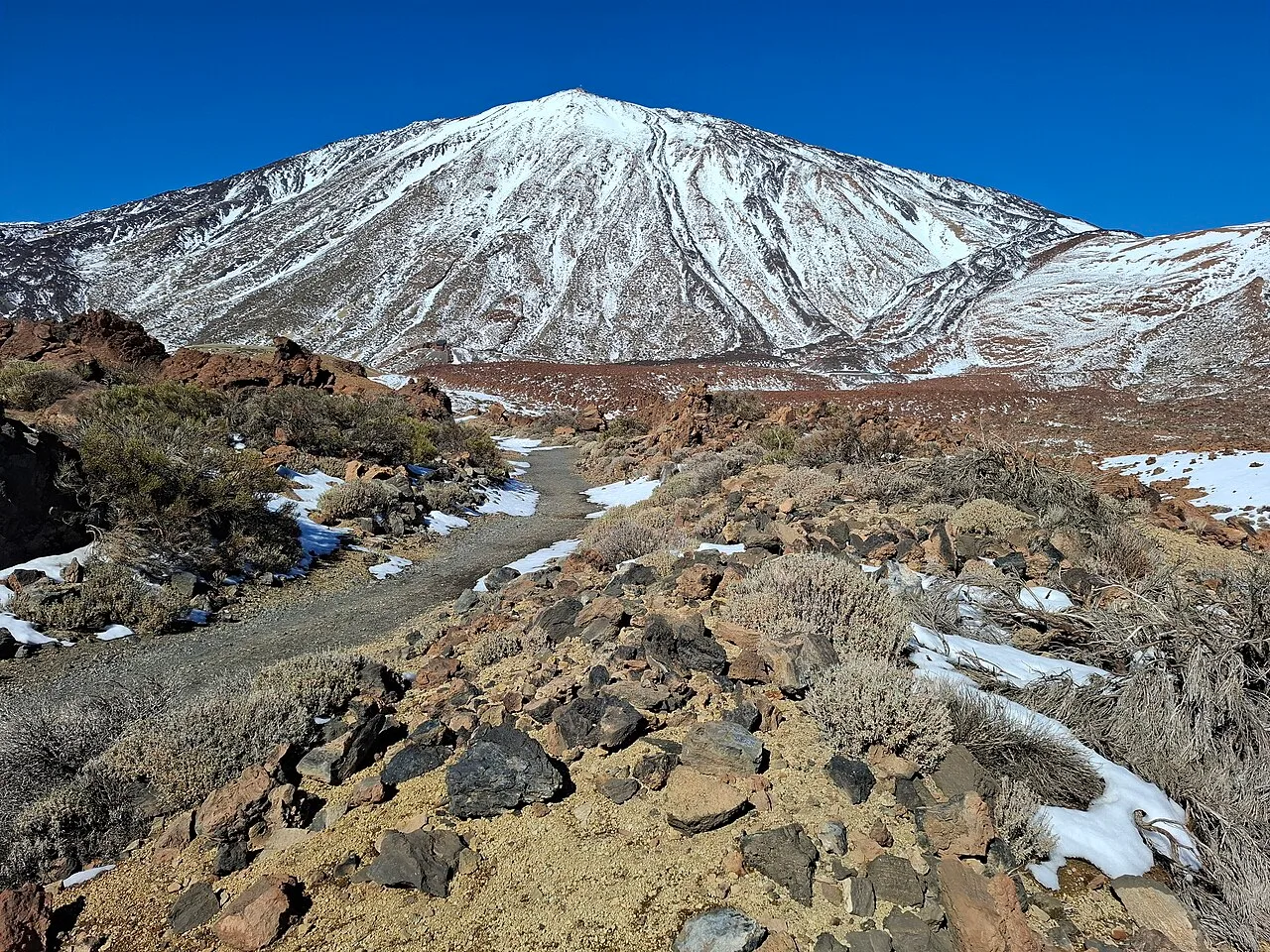 De Teide vulkaan op Tenerife, gefotografeerd vanuit het nationale park in december 2025